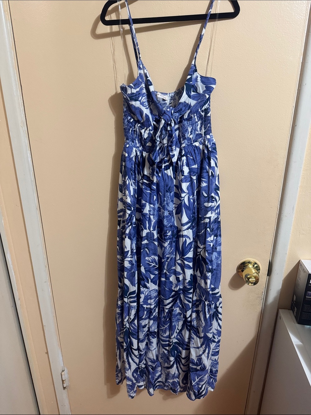 Blue Leaf-Print Sundress - Womens Summer Maxi Dress